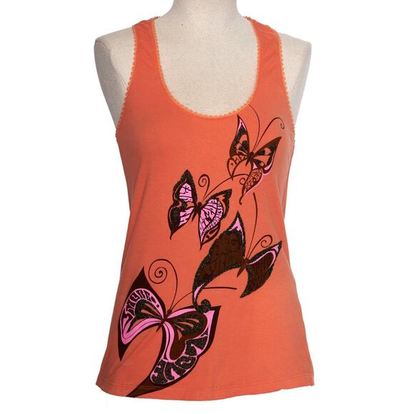 D&G Tops - Vtg Y2K D&G Dolce Gabbana Tank Top Sz M Orange Butterfly Retro 70s Festival